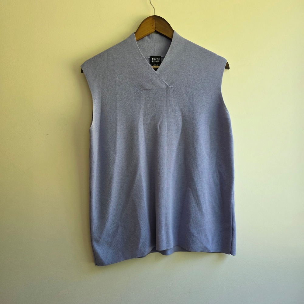 Vintage‎ Eileen Fisher Sleeveless Knit Top Periwinkle Blue V-Neck Shell Medium